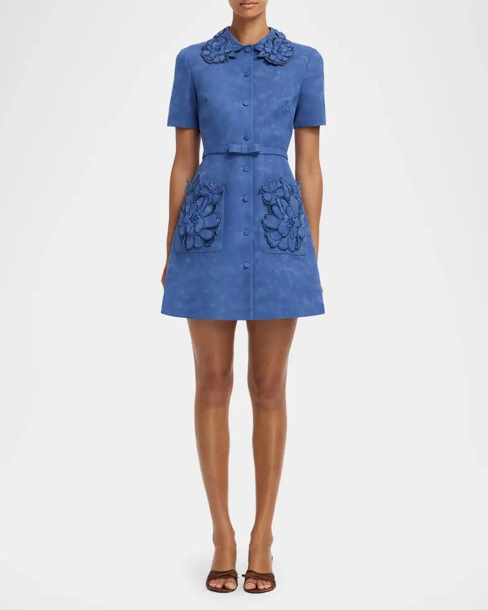LEO LIN Ashley Floral Applique Vegan Suede Mini Shirtdress | Thumbnail 2 LEO LIN Ashley Floral Applique Vegan Suede Mini Shirtdress | Thumbnail 2