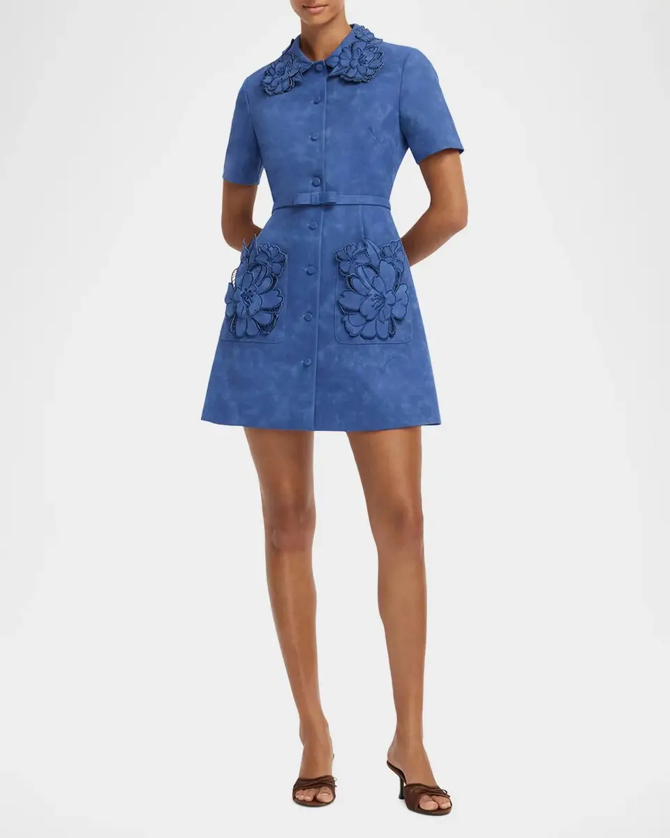 LEO LIN Ashley Floral Applique Vegan Suede Mini Shirtdress | Thumbnail 4 LEO LIN Ashley Floral Applique Vegan Suede Mini Shirtdress | Thumbnail 4