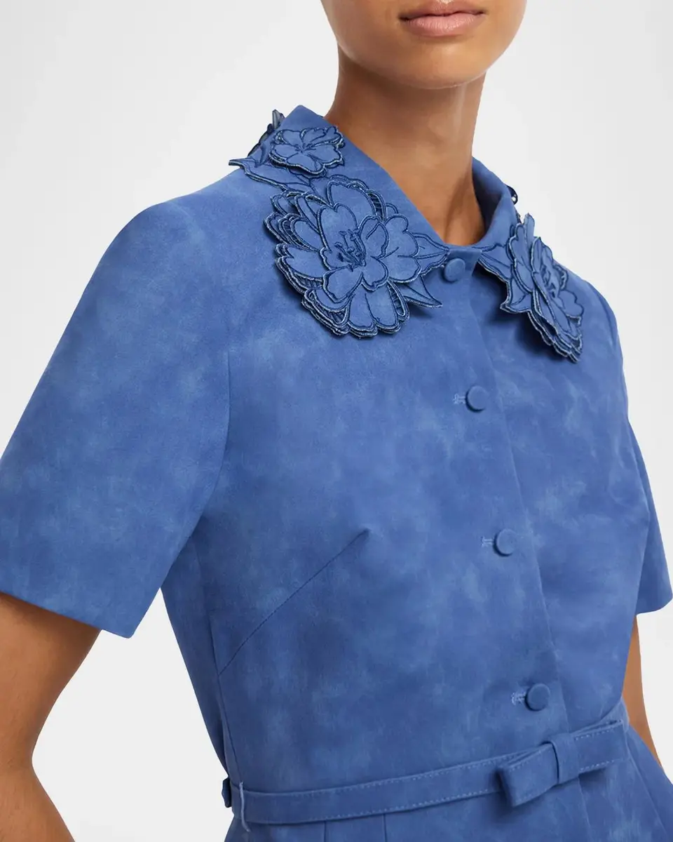 LEO LIN Ashley Floral Applique Vegan Suede Mini Shirtdress | Thumbnail 5 LEO LIN Ashley Floral Applique Vegan Suede Mini Shirtdress | Thumbnail 5