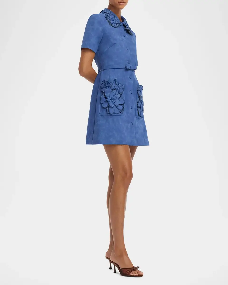 LEO LIN Ashley Floral Applique Vegan Suede Mini Shirtdress | Thumbnail 6 LEO LIN Ashley Floral Applique Vegan Suede Mini Shirtdress | Thumbnail 6