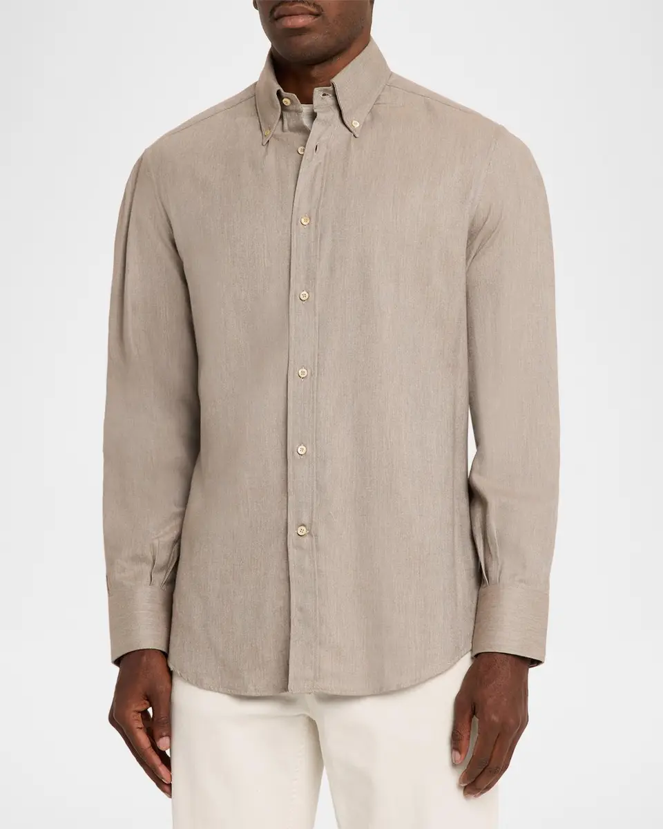 Brunello Cucinelli Men's Flannel Chevron Button-Down Shirt | Thumbnail 4 Brunello Cucinelli Men's Flannel Chevron Button-Down Shirt | Thumbnail 4