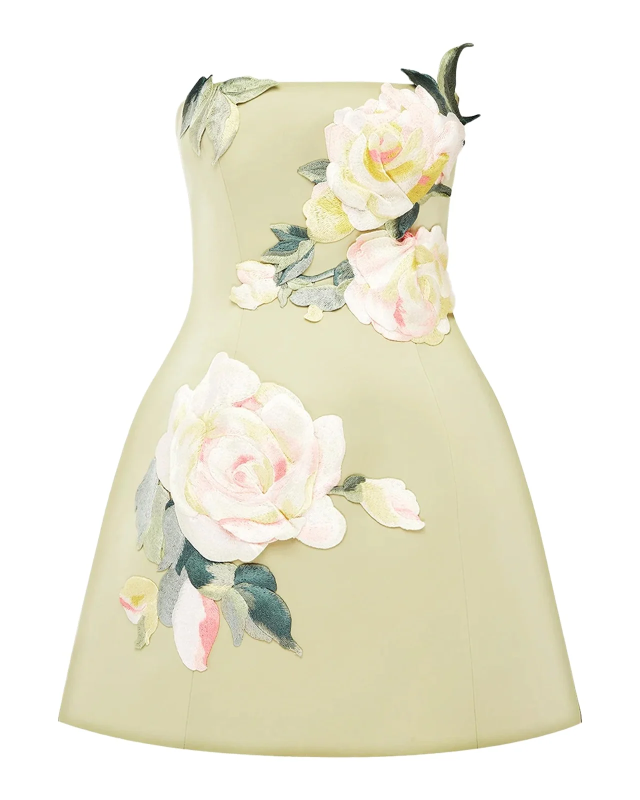 Roselle Strapless Floral Applique Mini Dress