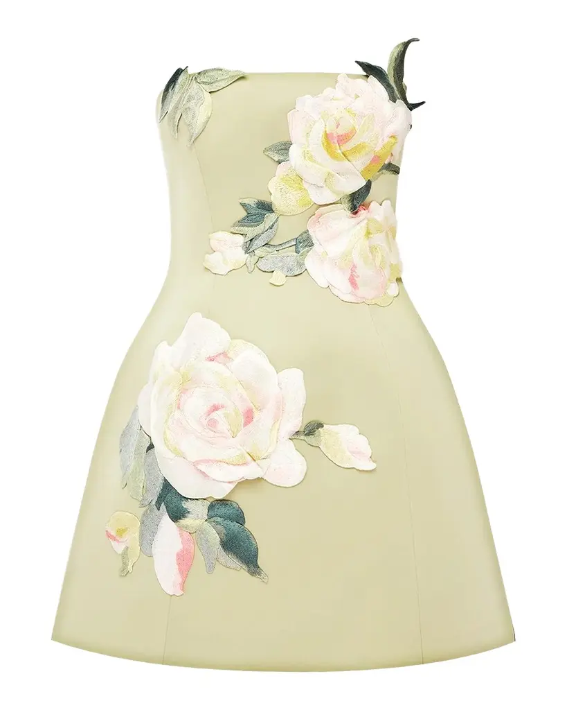 LEO LIN Roselle Strapless Floral Applique Mini Dress