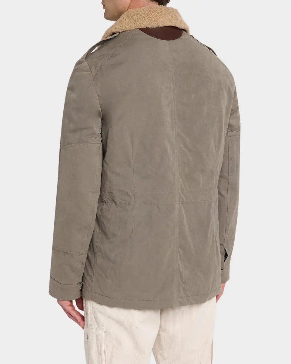 Brunello Cucinelli Men's Shearling-Collar Waxed Techno Cotton Safari Jacket | Thumbnail 3 Brunello Cucinelli Men's Shearling-Collar Waxed Techno Cotton Safari Jacket | Thumbnail 3