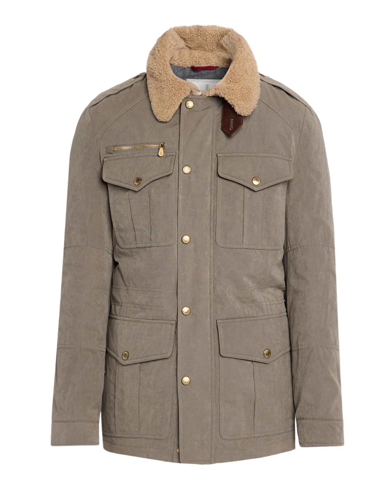 Men's Shearling-Collar Waxed Techno Cotton Safari Jacket Men's Shearling-Collar Waxed Techno Cotton Safari Jacket