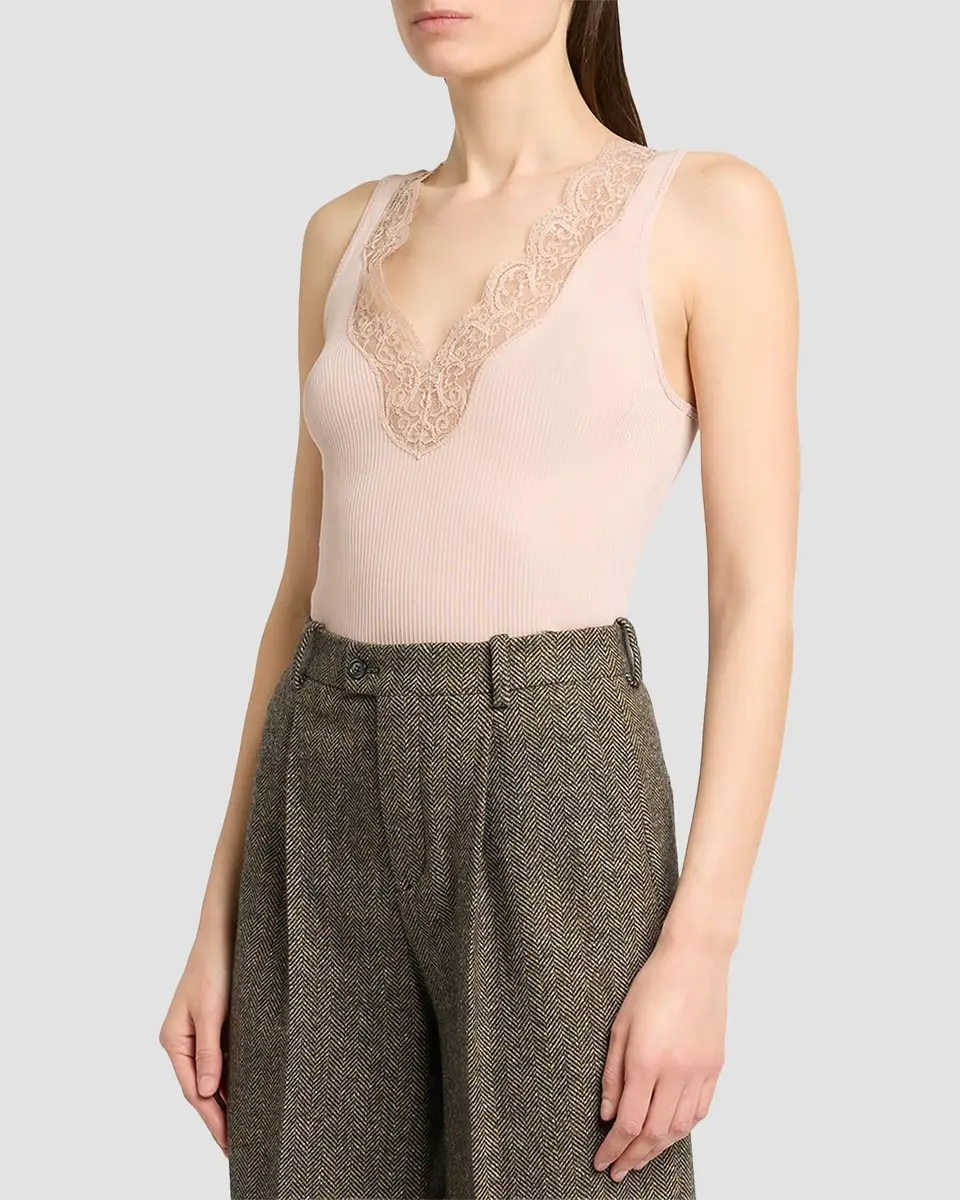 Saint Laurent Ribbed Silk Laced Tank Top | Thumbnail 4