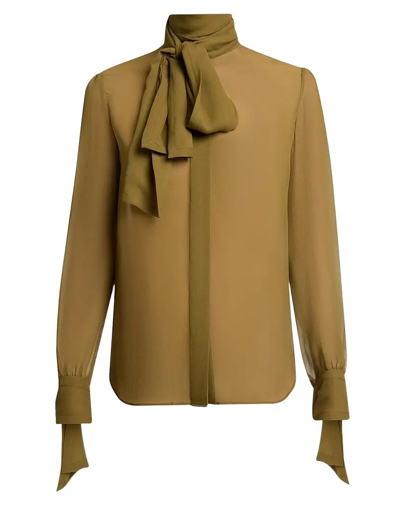 Saint Laurent Lavalliere Silk Long-Sleeve Blouse | Image 1 Saint Laurent Lavalliere Silk Long-Sleeve Blouse | Image 1