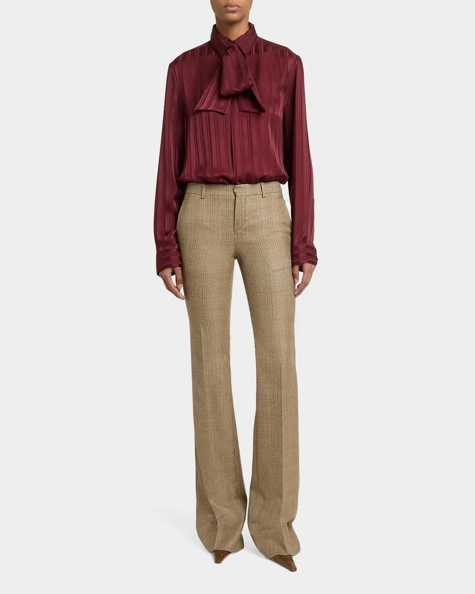 Saint Laurent Puppytooth Prince of Wales Wool Flared Pants | Thumbnail 2 Saint Laurent Puppytooth Prince of Wales Wool Flared Pants | Thumbnail 2