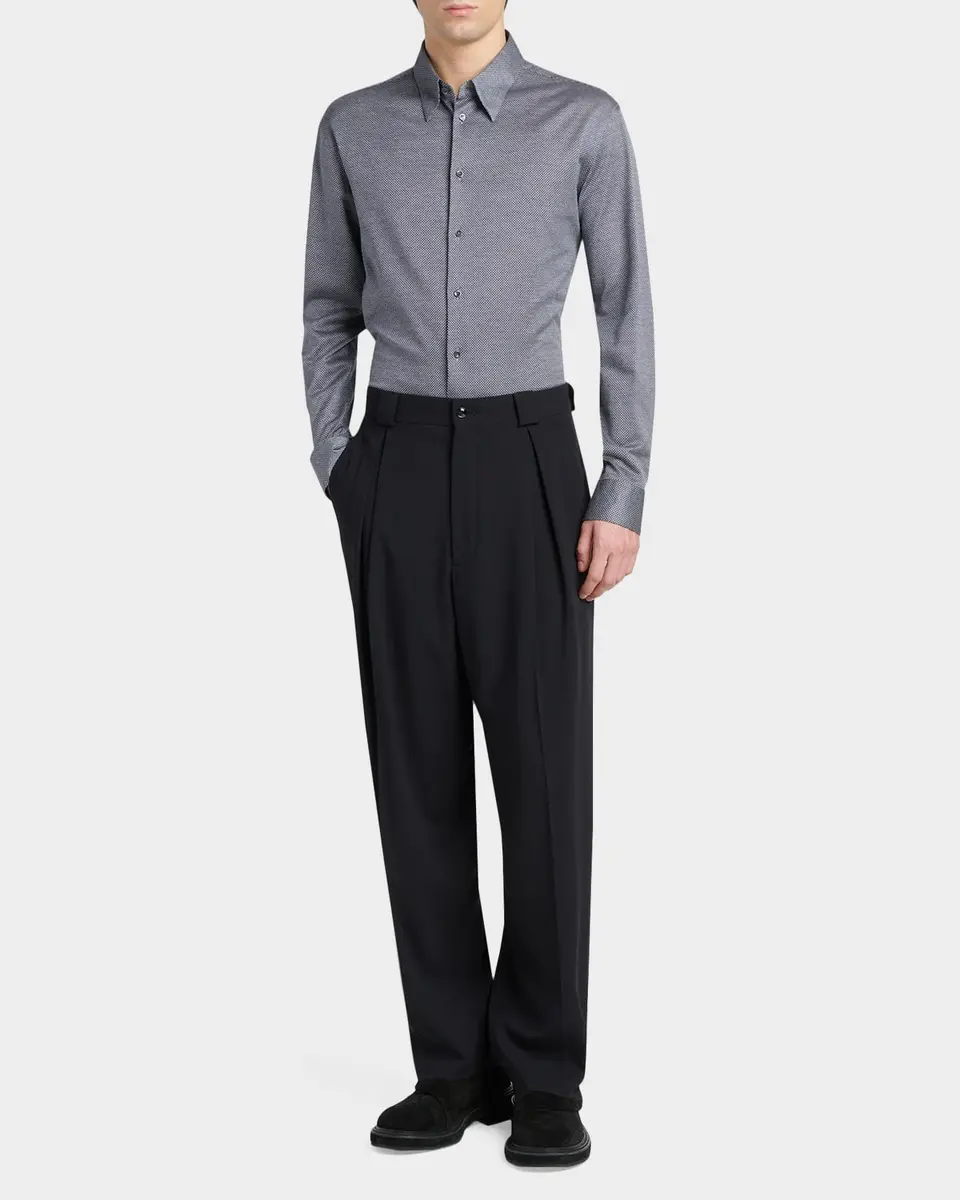 Giorgio Armani Men's Cotton Micro-Geometric Sport Shirt | Thumbnail 2