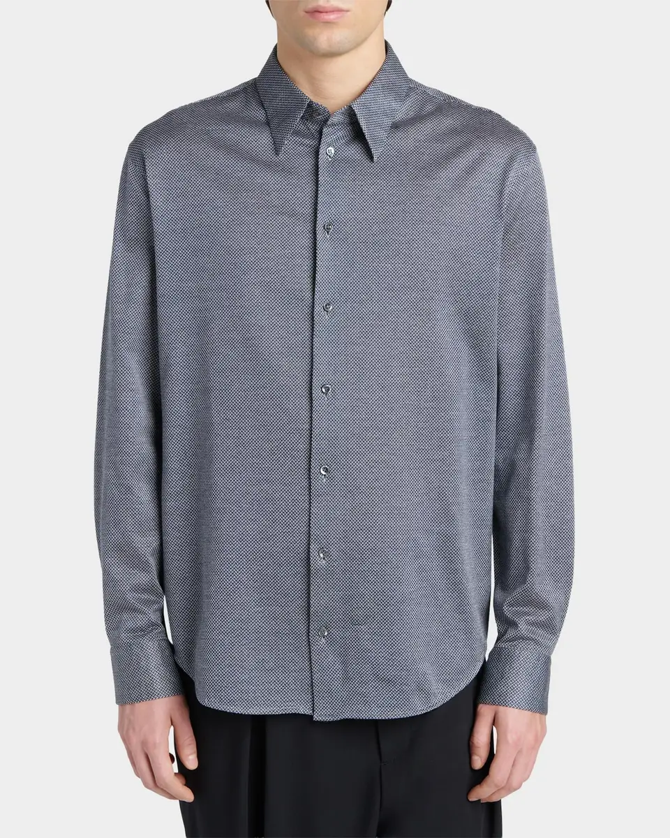 Giorgio Armani Men's Cotton Micro-Geometric Sport Shirt | Thumbnail 4