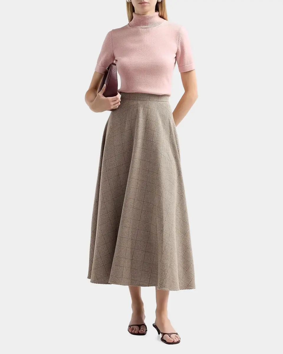 Oscar de la Renta Glen Plaid Wool-Cashmere Tailored Midi Skirt | Thumbnail 2