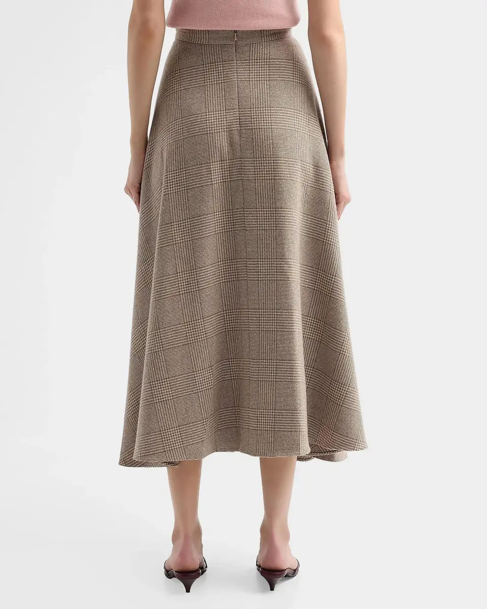 Oscar de la Renta Glen Plaid Wool-Cashmere Tailored Midi Skirt | Thumbnail 3