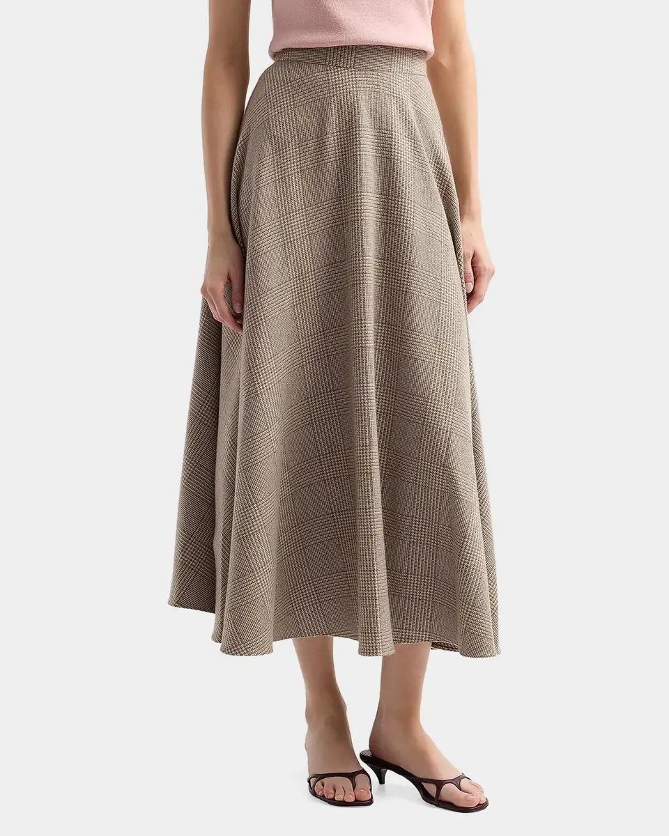 Oscar de la Renta Glen Plaid Wool-Cashmere Tailored Midi Skirt | Thumbnail 5
