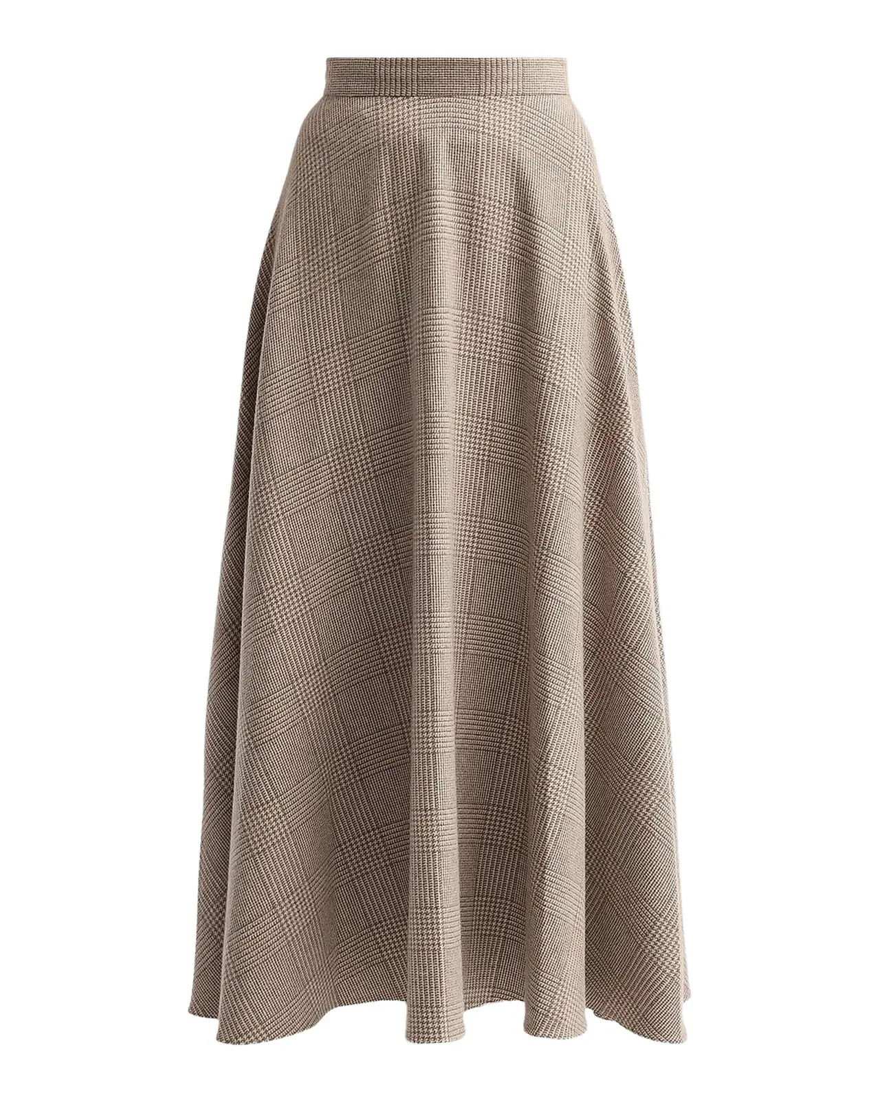 Glen Plaid Wool-Cashmere Tailored Midi Skirt