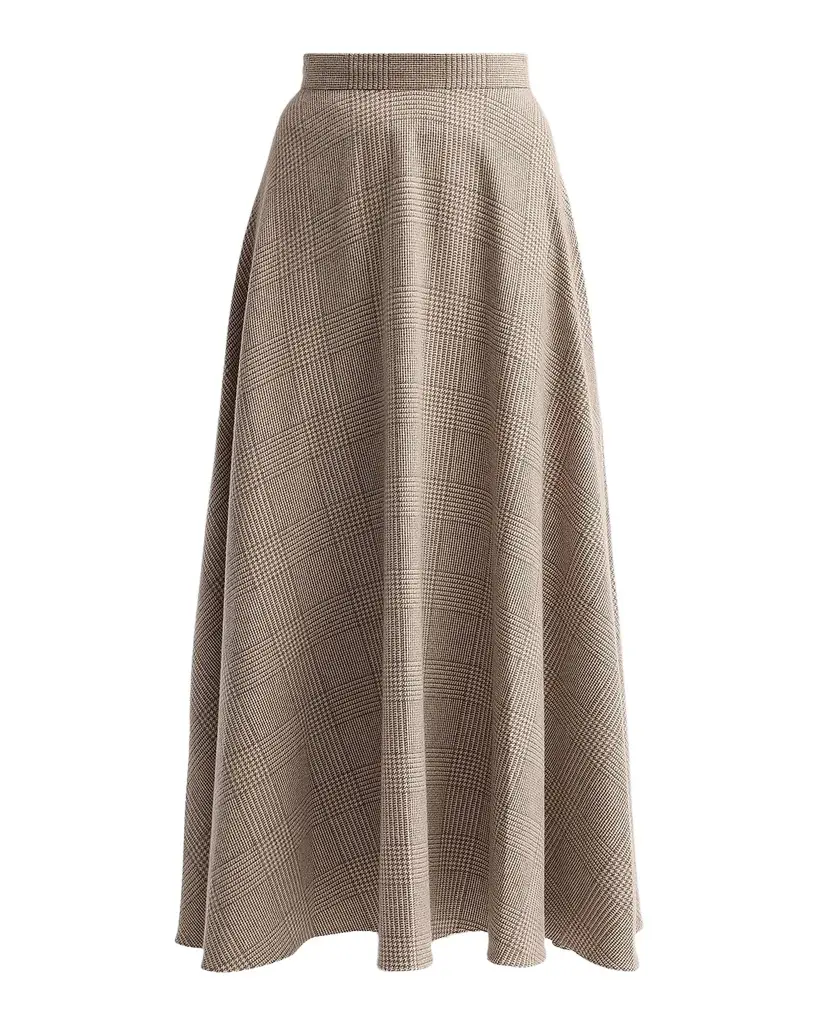 Oscar de la Renta Glen Plaid Wool-Cashmere Tailored Midi Skirt | Image 1 Oscar de la Renta Glen Plaid Wool-Cashmere Tailored Midi Skirt | Image 1