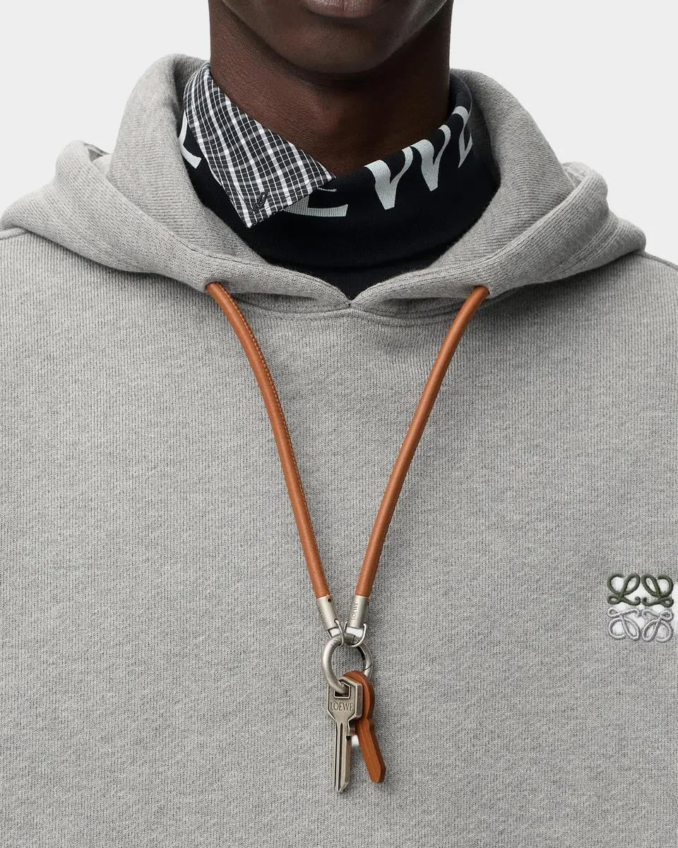 Loewe Men's Relaxed Fit Fleece Leather-Drawstring Hoodie | Thumbnail 5 Loewe Men's Relaxed Fit Fleece Leather-Drawstring Hoodie | Thumbnail 5
