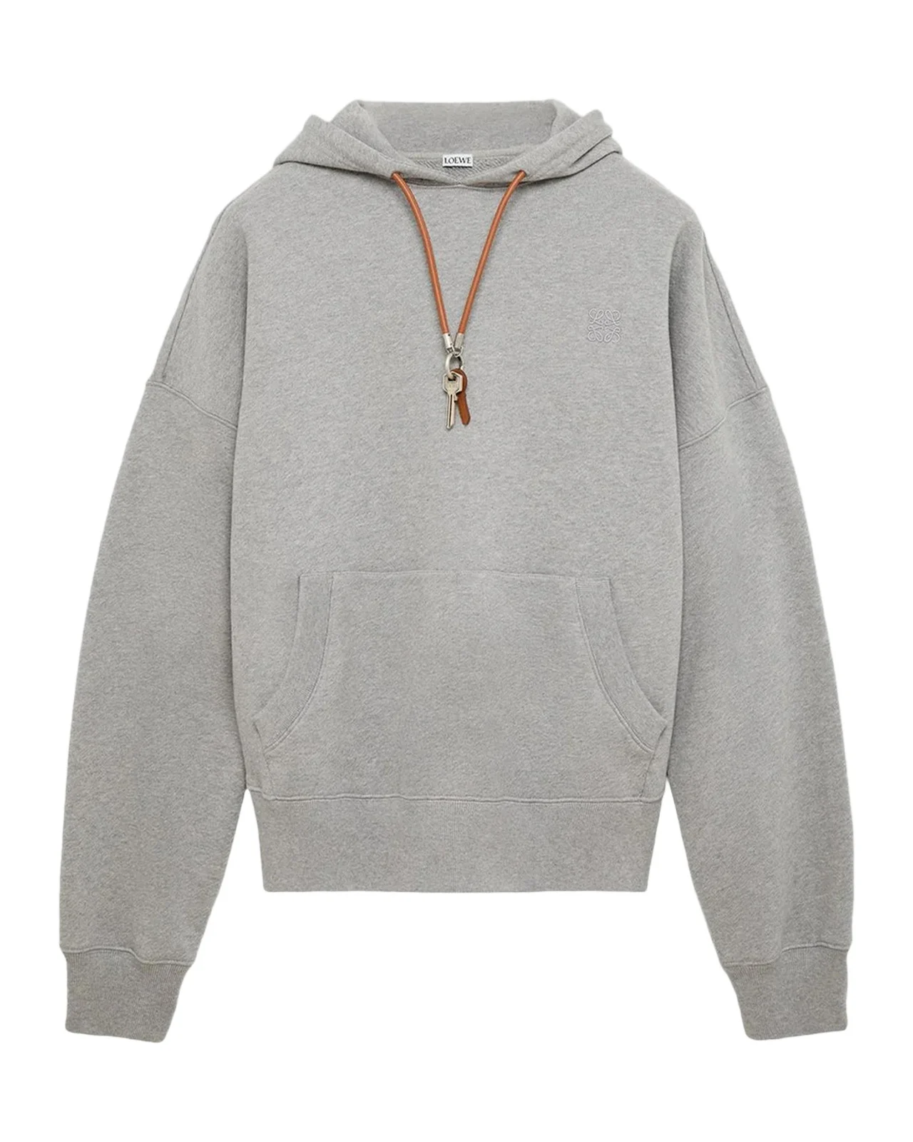 Loewe Men's Relaxed Fit Fleece Leather-Drawstring Hoodie