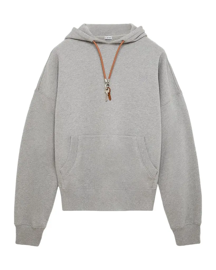 Loewe Men's Relaxed Fit Fleece Leather-Drawstring Hoodie | Image 1 Loewe Men's Relaxed Fit Fleece Leather-Drawstring Hoodie | Image 1