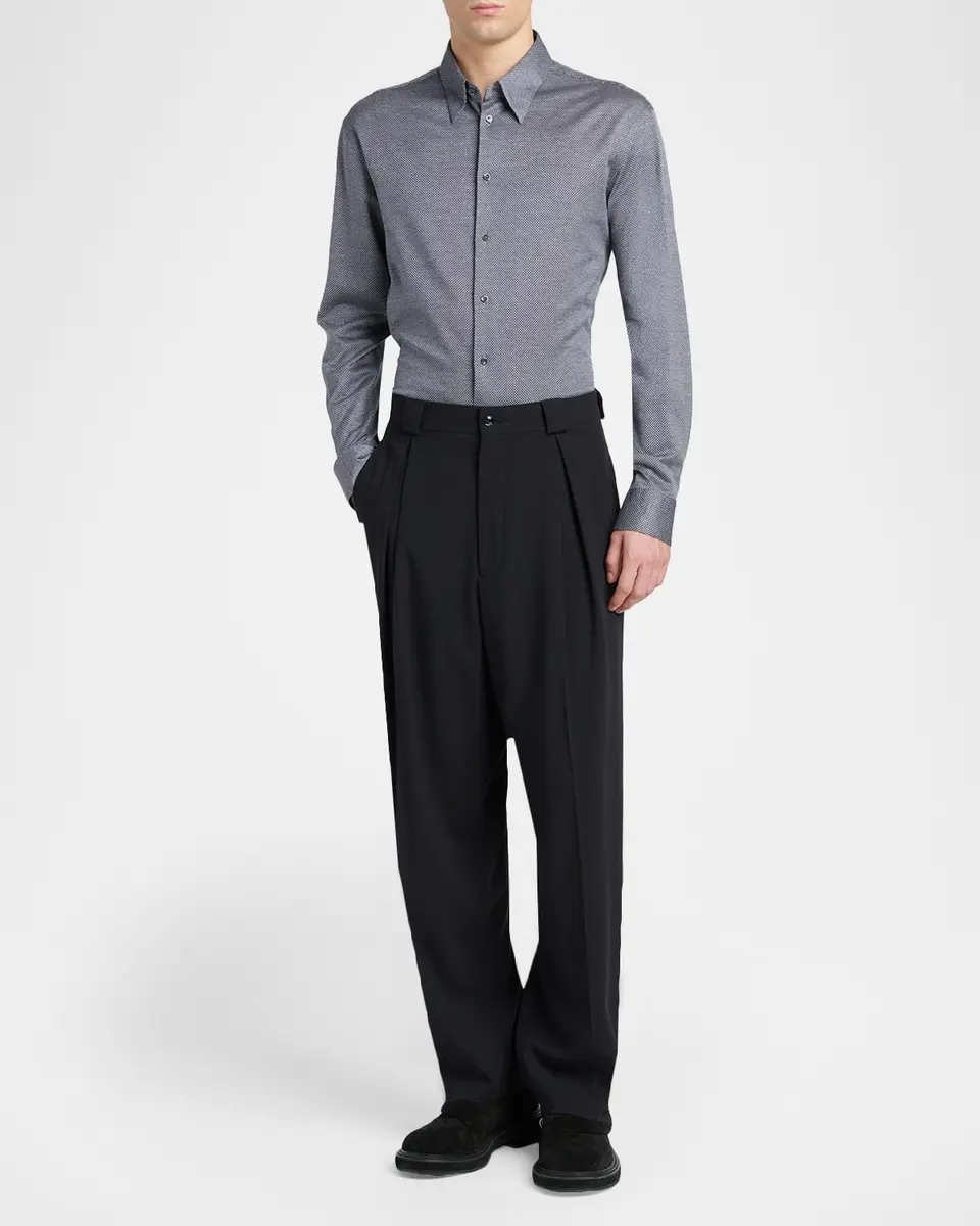 Giorgio Armani Men's Silk-Blend Micro-Chevron Button-Down Shirt | Thumbnail 2 Giorgio Armani Men's Silk-Blend Micro-Chevron Button-Down Shirt | Thumbnail 2