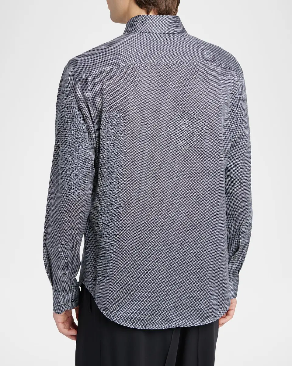 Giorgio Armani Men's Silk-Blend Micro-Chevron Button-Down Shirt | Thumbnail 3 Giorgio Armani Men's Silk-Blend Micro-Chevron Button-Down Shirt | Thumbnail 3