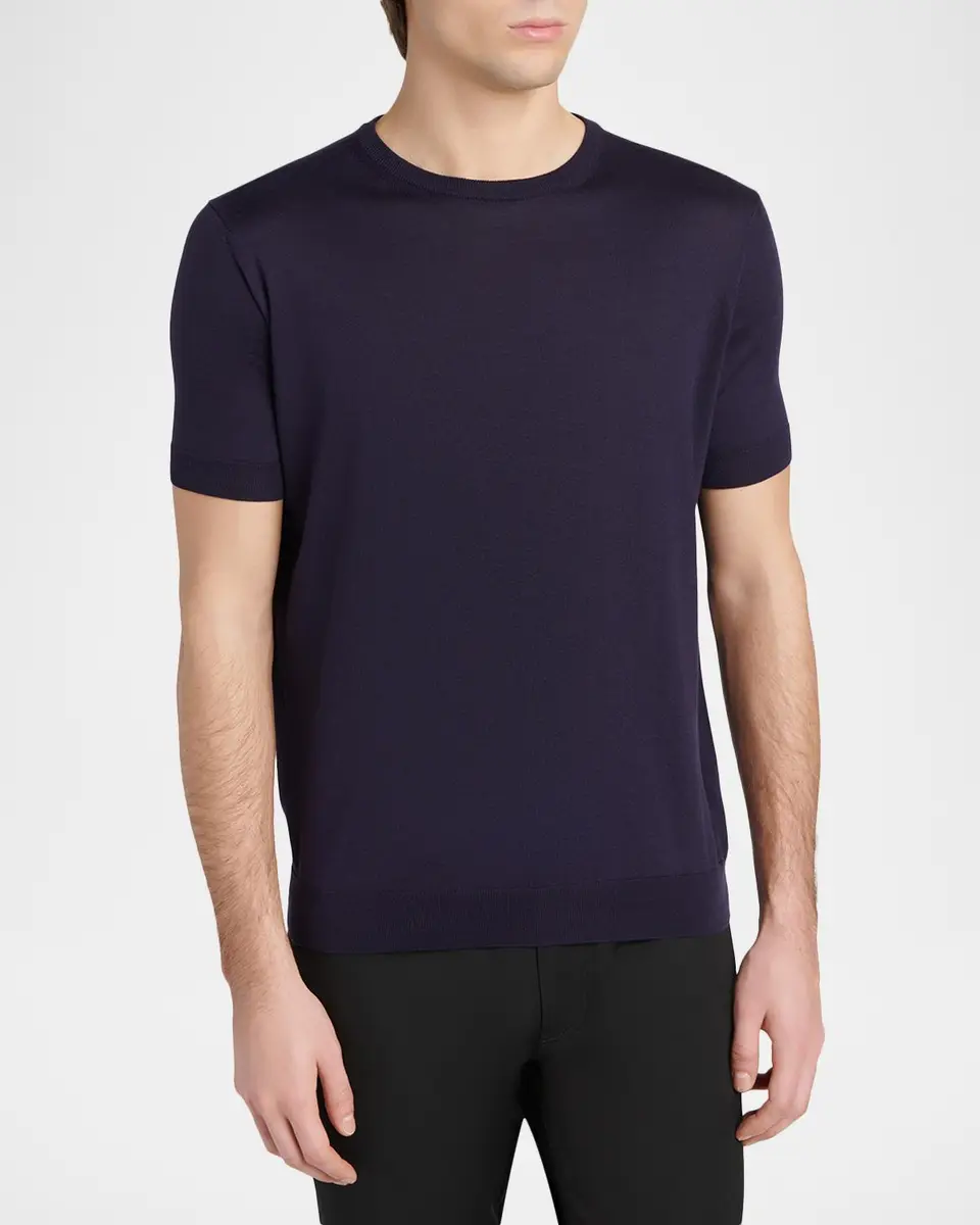 Giorgio Armani Men's Rib-Knit Wool-Blend T-Shirt | Thumbnail 4 Giorgio Armani Men's Rib-Knit Wool-Blend T-Shirt | Thumbnail 4