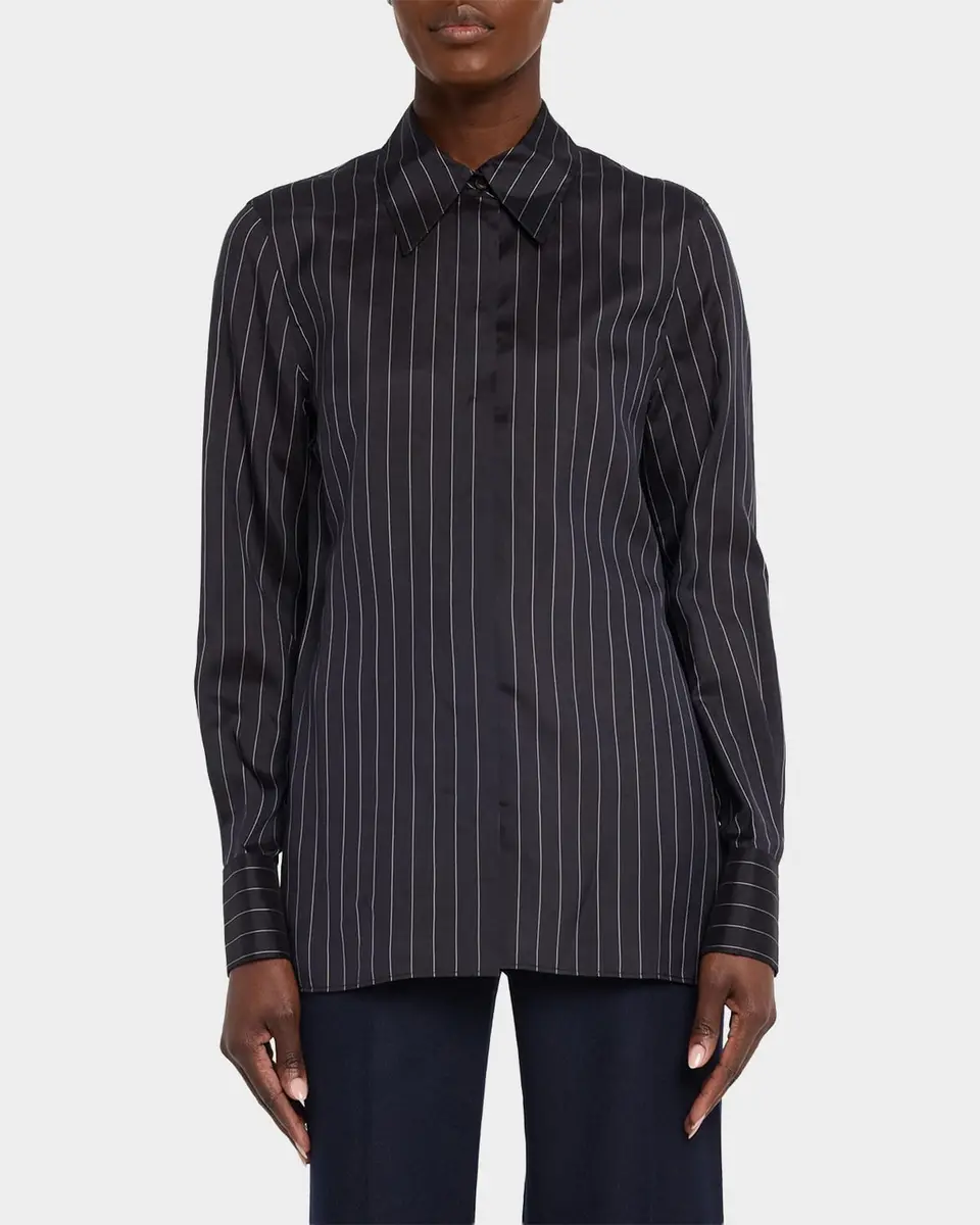 Lafayette 148 New York Pinstripe Button-Front Blouse | Thumbnail 4 Lafayette 148 New York Pinstripe Button-Front Blouse | Thumbnail 4