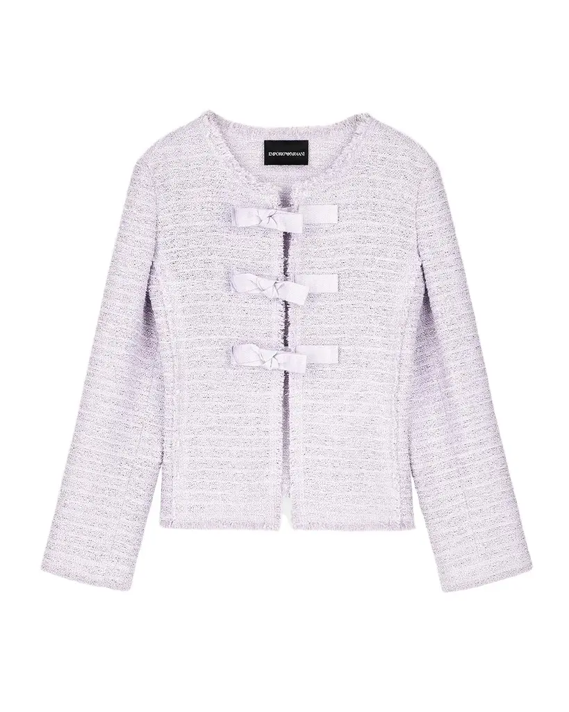 Emporio Armani Woven Bow-Front Blazer | Image 1 Emporio Armani Woven Bow-Front Blazer | Image 1