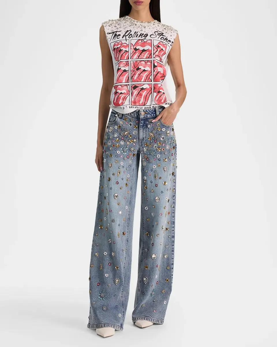 Alice + Olivia Amazing Embellished Mid-Rise Baggy Jeans | Thumbnail 2