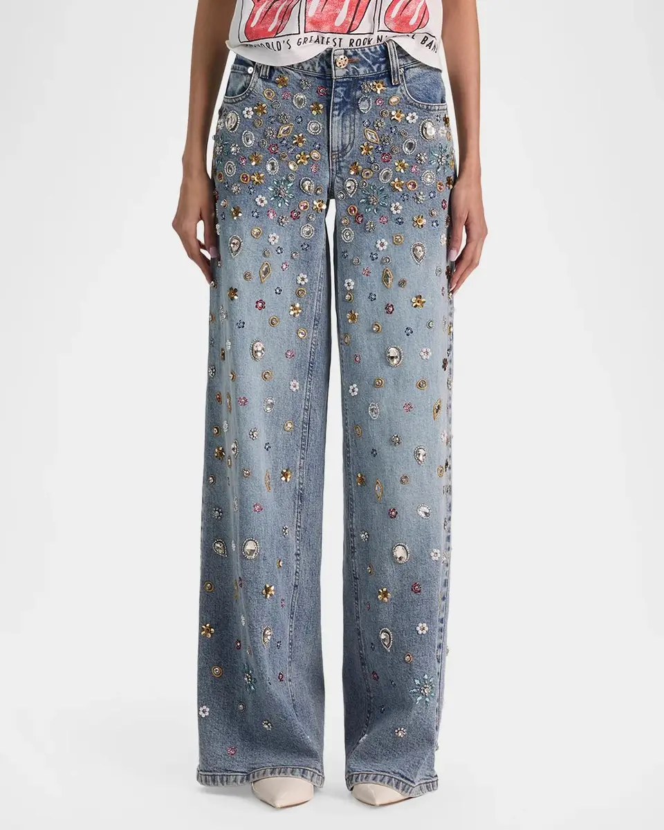 Alice + Olivia Amazing Embellished Mid-Rise Baggy Jeans | Thumbnail 4