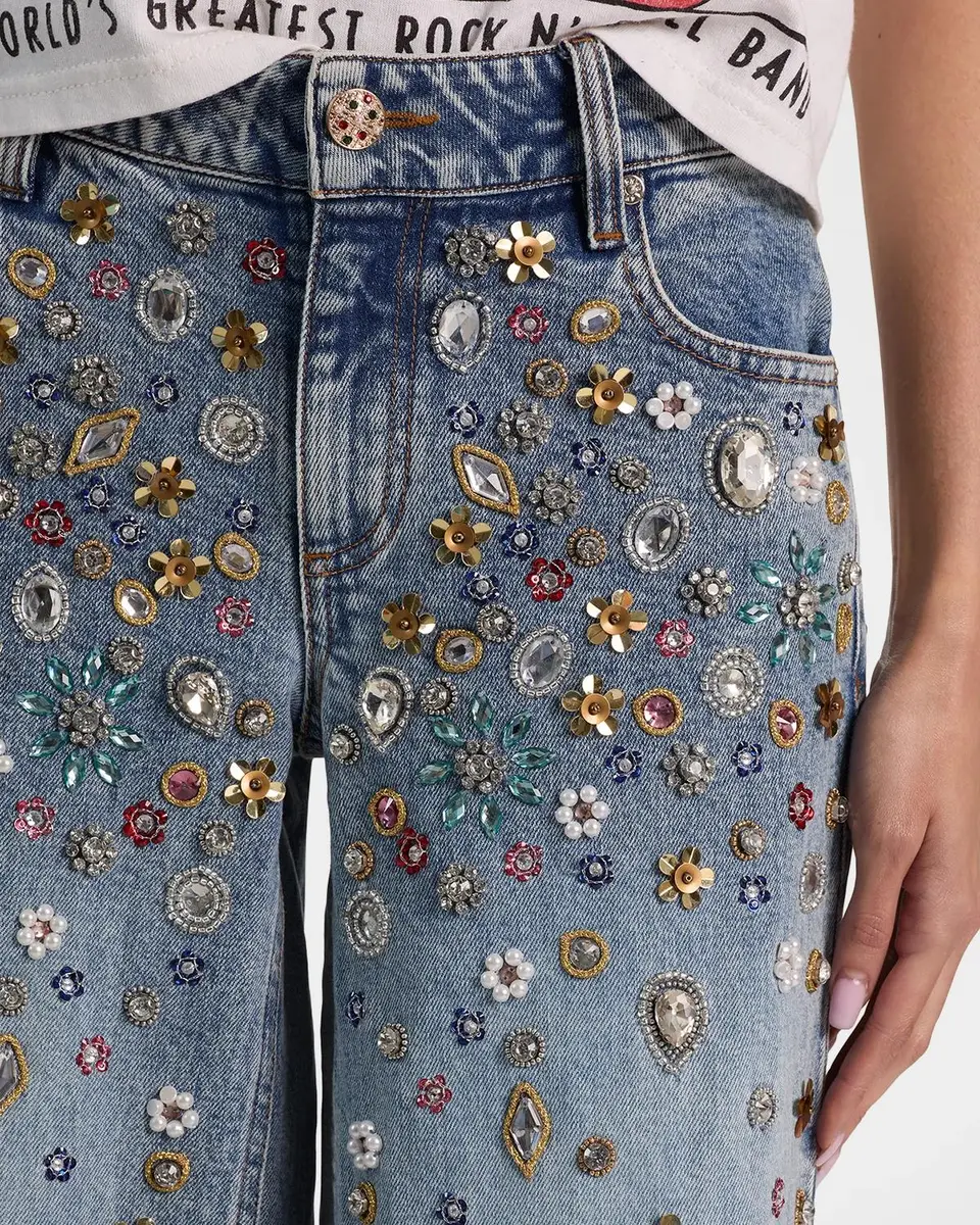 Alice + Olivia Amazing Embellished Mid-Rise Baggy Jeans | Thumbnail 5