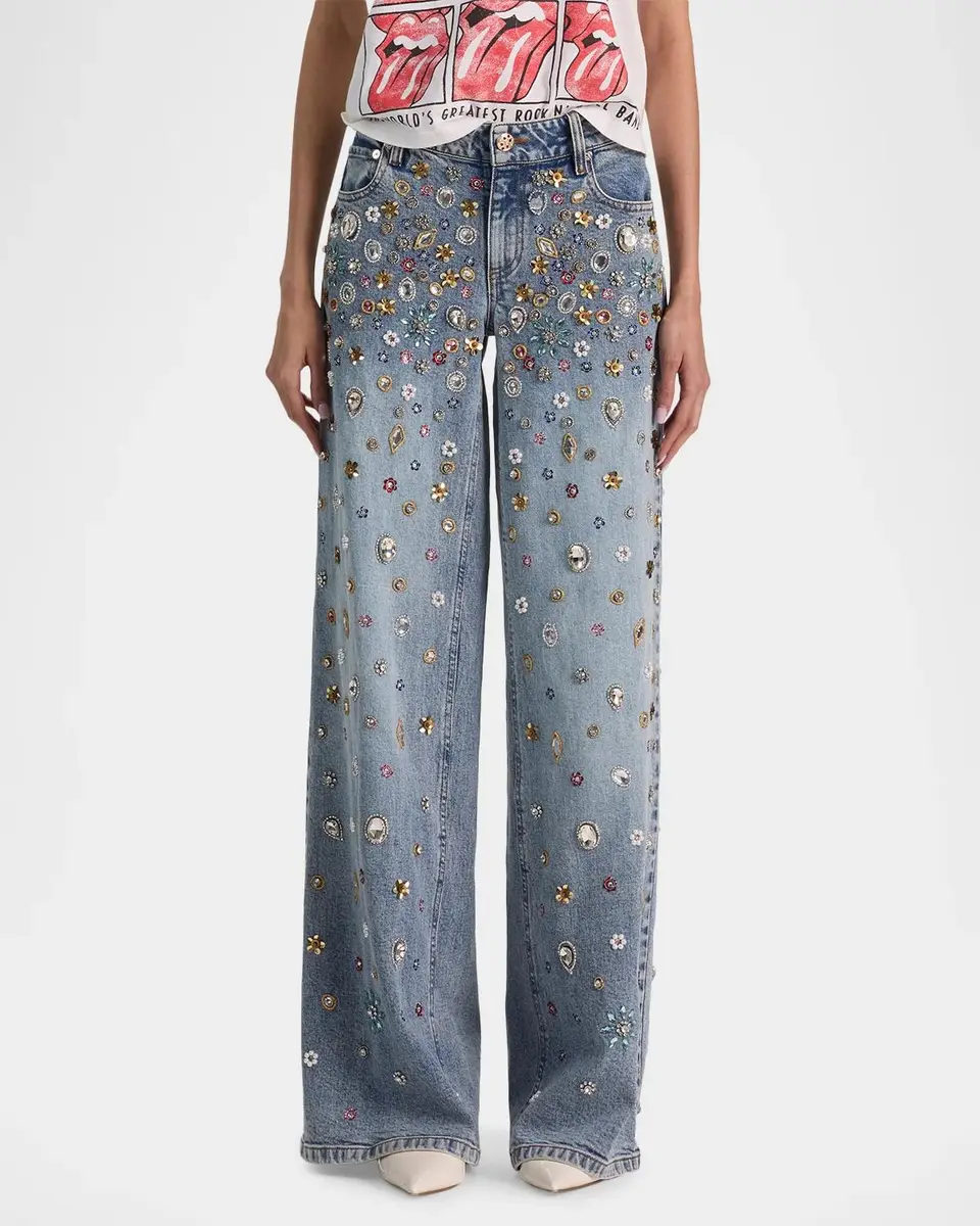 Alice + Olivia Amazing Embellished Mid-Rise Baggy Jeans | Thumbnail 6