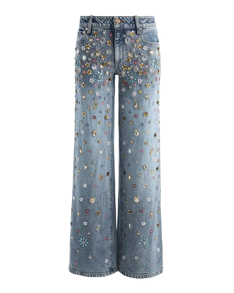 Alice + Olivia Amazing Embellished Mid-Rise Baggy Jeans | Image 1 Alice + Olivia Amazing Embellished Mid-Rise Baggy Jeans | Image 1