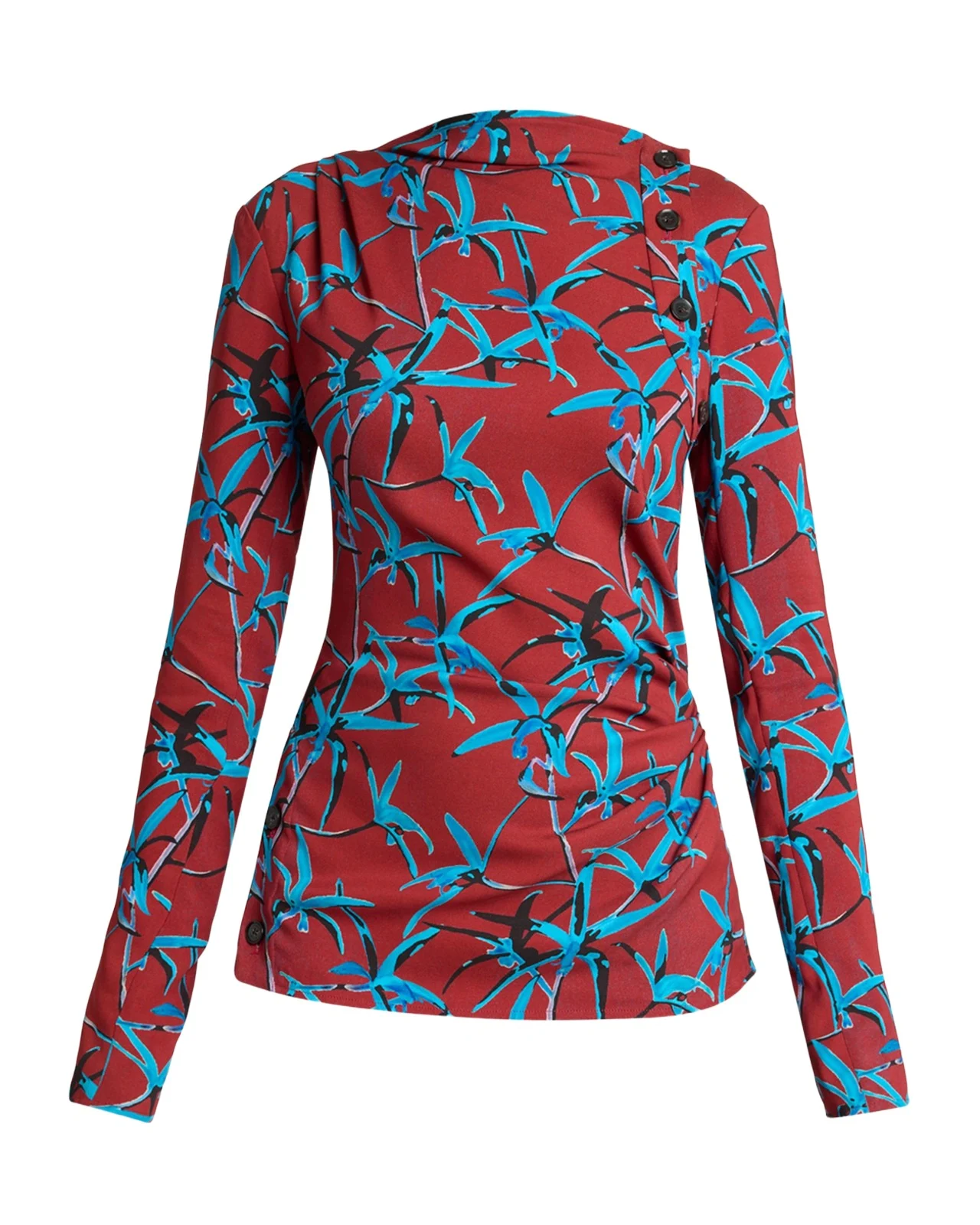 Proenza Schouler Anais Floral-Print Button-Shoulder Long-Sleeve Top