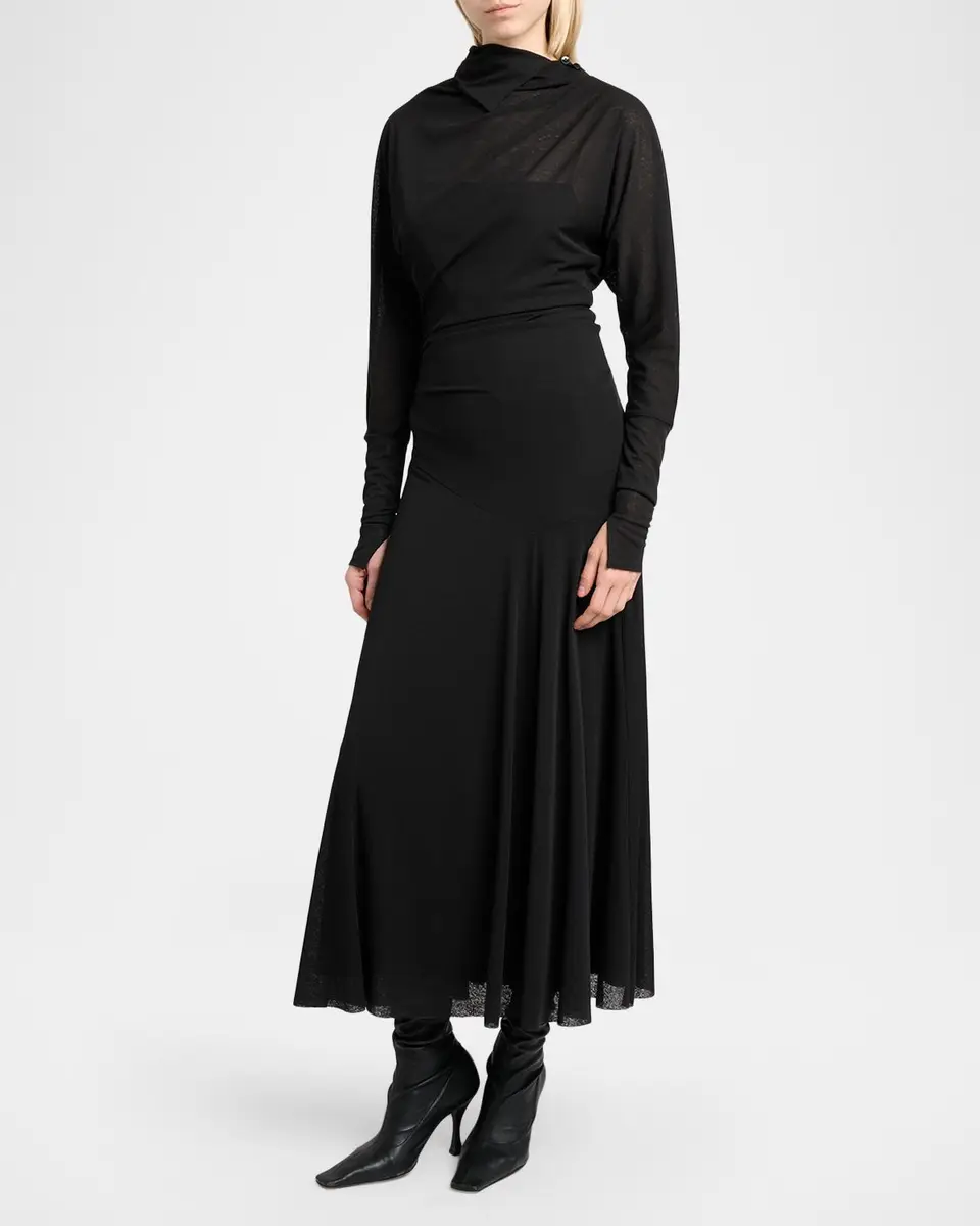 Proenza Schouler Golda Draped Long-Sleeve Ankle Dress | Thumbnail 4 Proenza Schouler Golda Draped Long-Sleeve Ankle Dress | Thumbnail 4