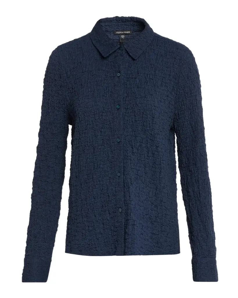 Eileen Fisher Crinkled Knit Button-Down Shirt | Image 1 Eileen Fisher Crinkled Knit Button-Down Shirt | Image 1