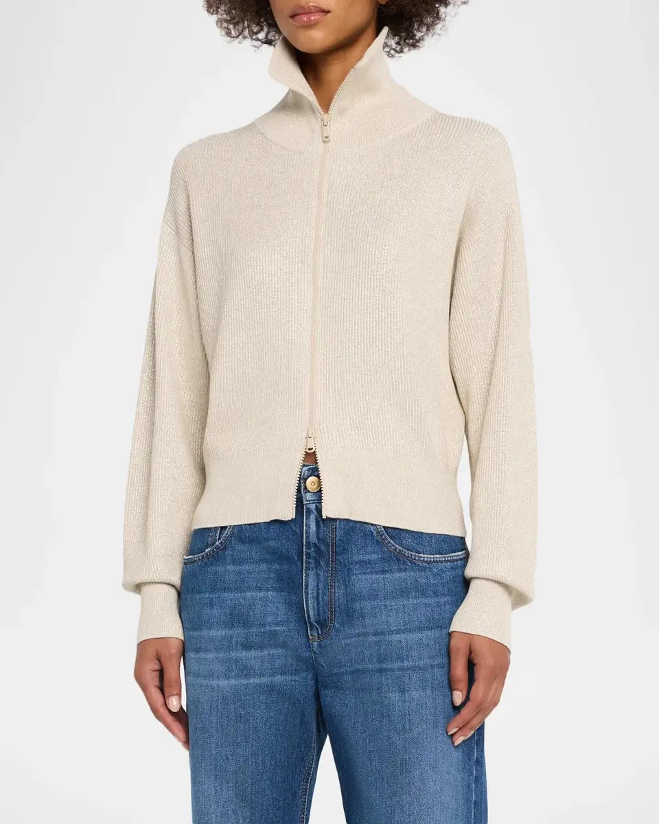 Brunello Cucinelli Sparkle Rib Knit Zip Cardigan | Thumbnail 4 Brunello Cucinelli Sparkle Rib Knit Zip Cardigan | Thumbnail 4