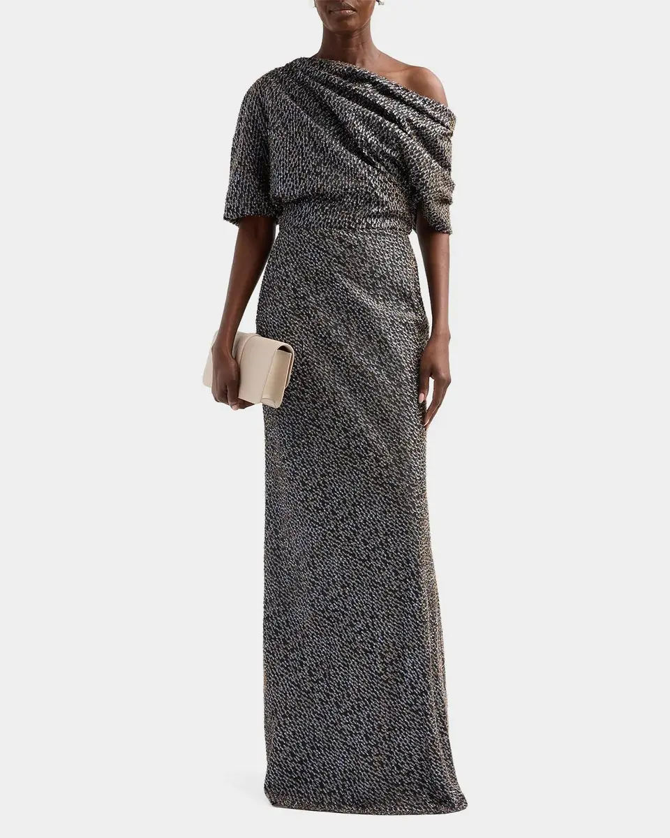 Amsale Brocade Draped One-Shoulder Gown | Thumbnail 2 Amsale Brocade Draped One-Shoulder Gown | Thumbnail 2