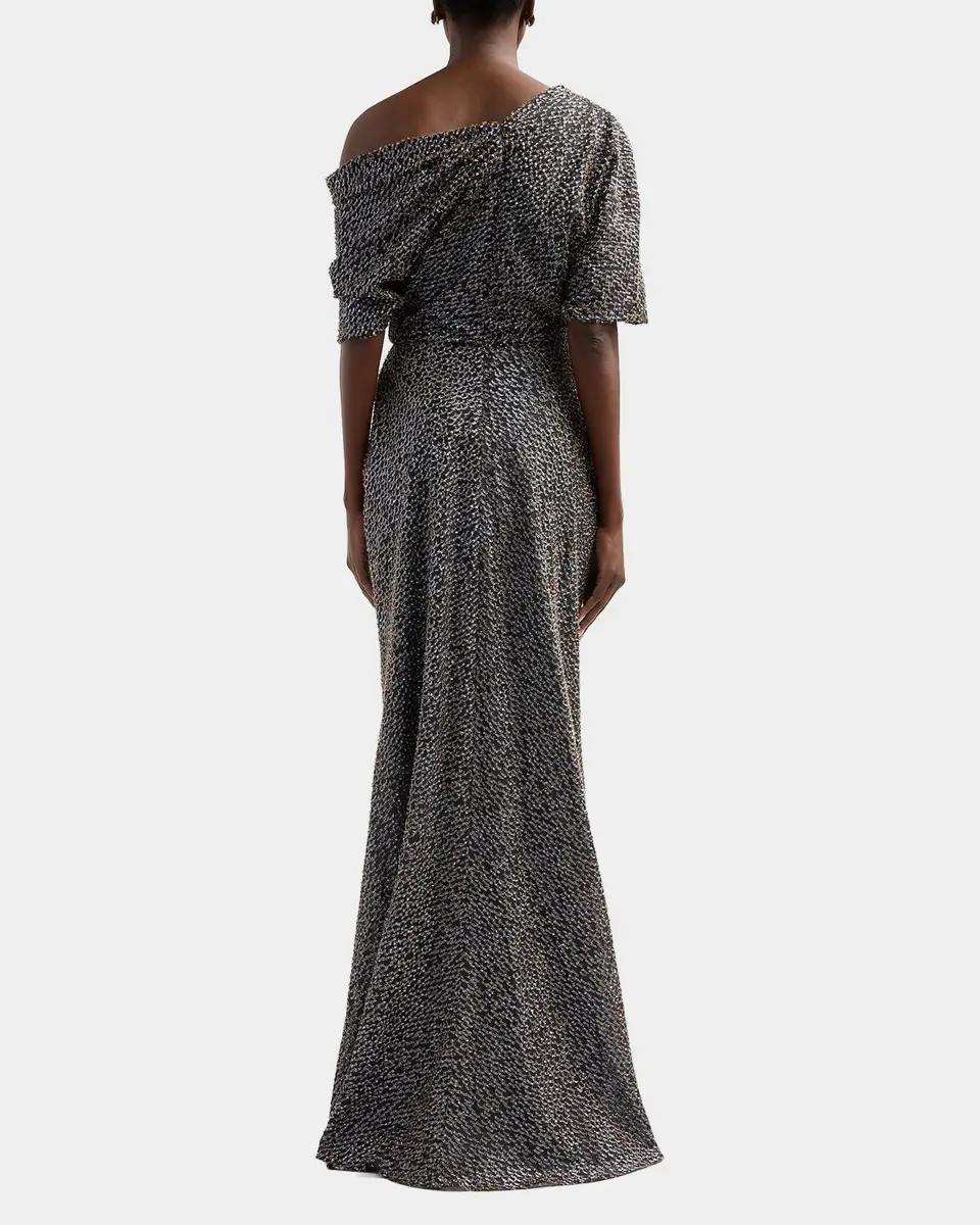 Amsale Brocade Draped One-Shoulder Gown | Thumbnail 3 Amsale Brocade Draped One-Shoulder Gown | Thumbnail 3