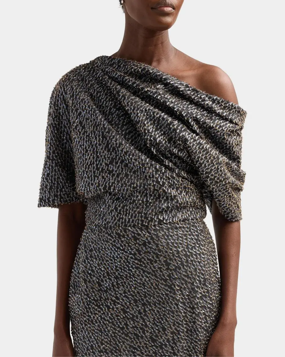 Amsale Brocade Draped One-Shoulder Gown | Thumbnail 4 Amsale Brocade Draped One-Shoulder Gown | Thumbnail 4