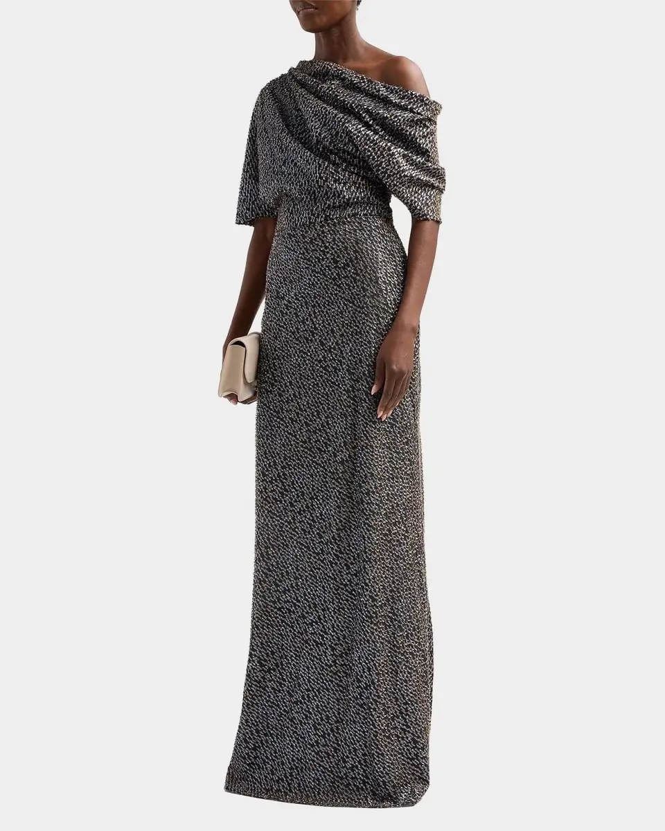 Amsale Brocade Draped One-Shoulder Gown | Thumbnail 5 Amsale Brocade Draped One-Shoulder Gown | Thumbnail 5