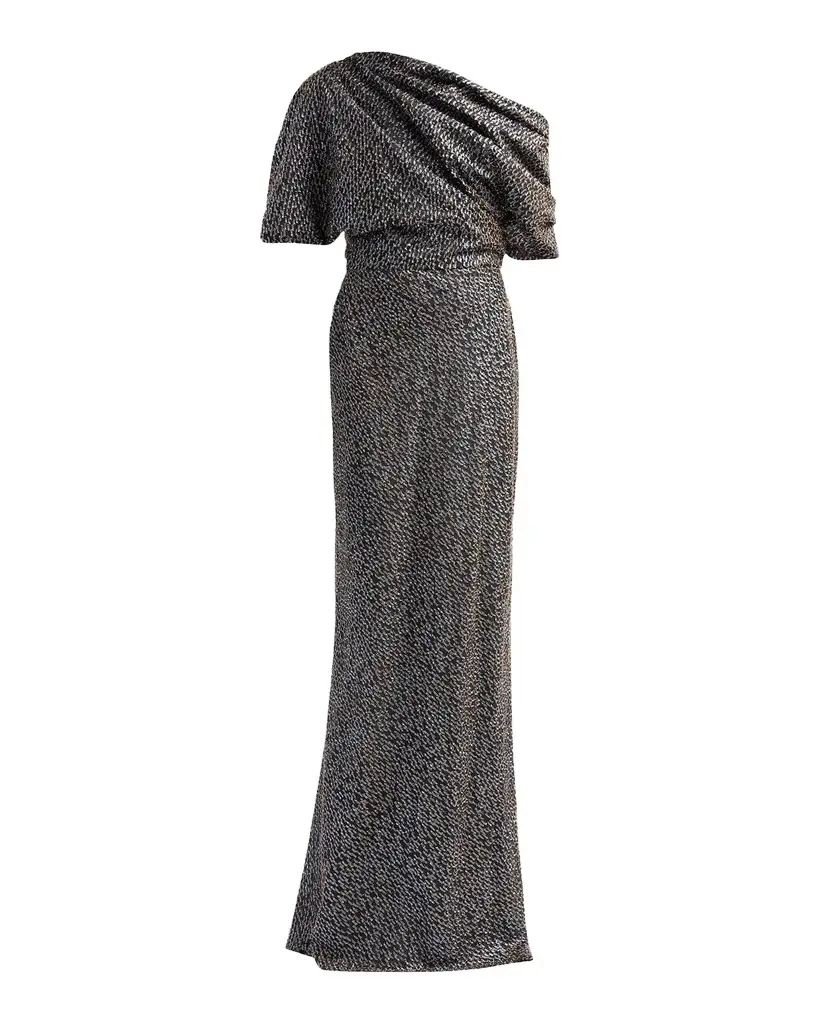 Amsale Brocade Draped One-Shoulder Gown