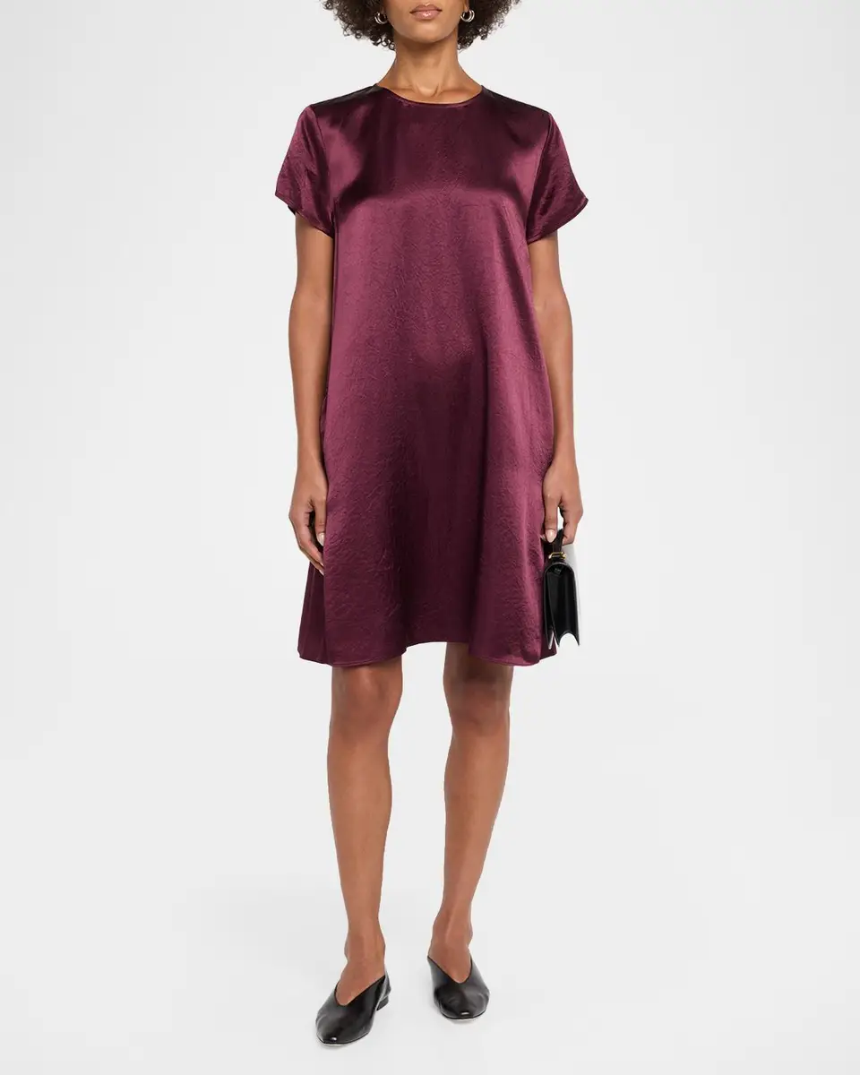 Eileen Fisher Short-Sleeve Satin Mini Shift Dress | Thumbnail 2 Eileen Fisher Short-Sleeve Satin Mini Shift Dress | Thumbnail 2