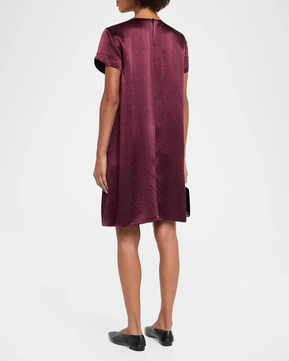Eileen Fisher Short-Sleeve Satin Mini Shift Dress | Thumbnail 3 Eileen Fisher Short-Sleeve Satin Mini Shift Dress | Thumbnail 3