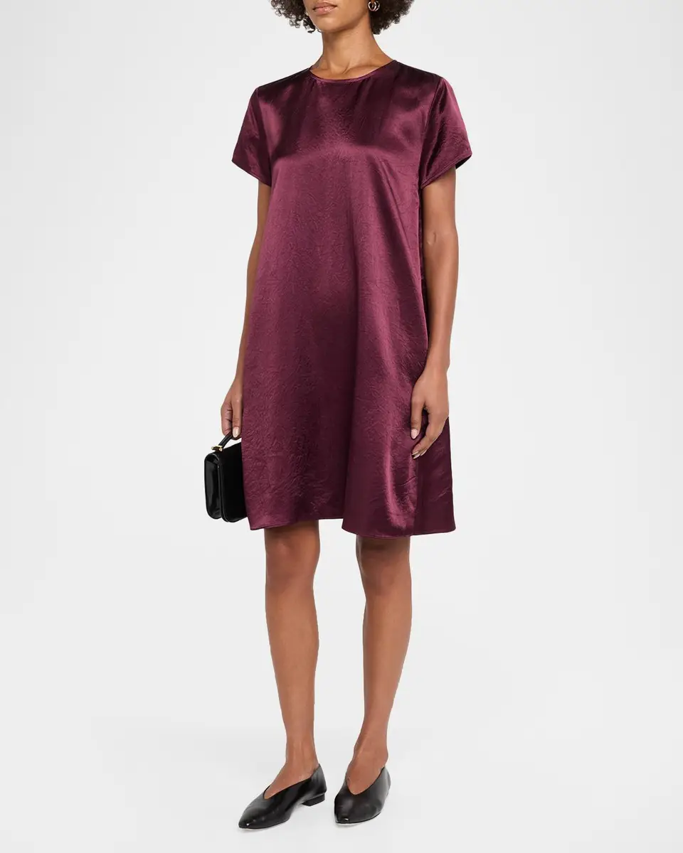 Eileen Fisher Short-Sleeve Satin Mini Shift Dress | Thumbnail 4 Eileen Fisher Short-Sleeve Satin Mini Shift Dress | Thumbnail 4