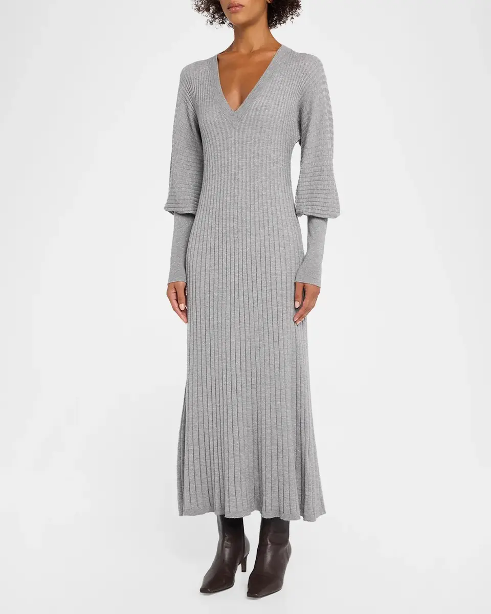 Brunello Cucinelli Sparkle Cashmere Rib Long-Sleeve Midi Dress | Thumbnail 4 Brunello Cucinelli Sparkle Cashmere Rib Long-Sleeve Midi Dress | Thumbnail 4