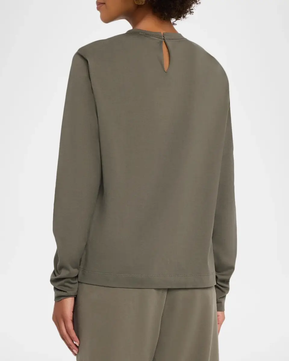 Brunello Cucinelli Long-Sleeve Monili Crewneck Cotton T-Shirt | Thumbnail 3 Brunello Cucinelli Long-Sleeve Monili Crewneck Cotton T-Shirt | Thumbnail 3
