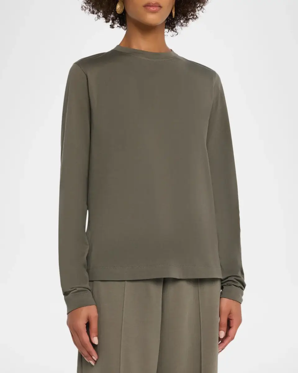 Brunello Cucinelli Long-Sleeve Monili Crewneck Cotton T-Shirt | Thumbnail 4 Brunello Cucinelli Long-Sleeve Monili Crewneck Cotton T-Shirt | Thumbnail 4