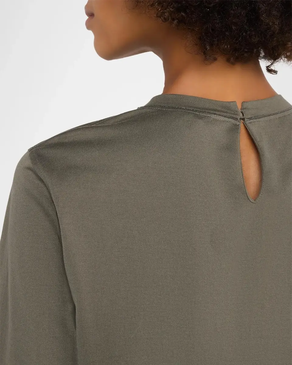 Brunello Cucinelli Long-Sleeve Monili Crewneck Cotton T-Shirt | Thumbnail 5 Brunello Cucinelli Long-Sleeve Monili Crewneck Cotton T-Shirt | Thumbnail 5