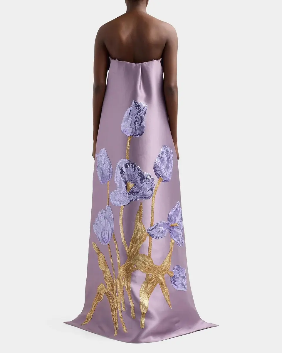 Amsale Tulip Watteau Column Gown | Thumbnail 3 Amsale Tulip Watteau Column Gown | Thumbnail 3