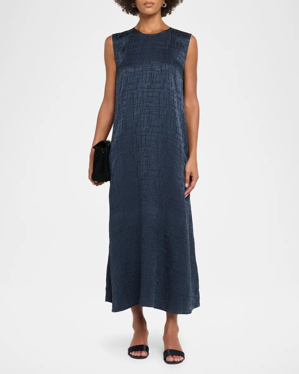 Eileen Fisher Sleeveless Matte & Shiny Silk Midi Dress | Thumbnail 2 Eileen Fisher Sleeveless Matte & Shiny Silk Midi Dress | Thumbnail 2